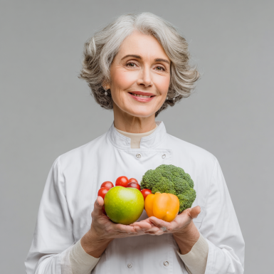 Жінка середнього віку готує корисну їжу