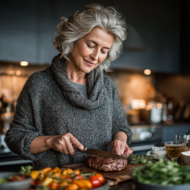 Чоловік середнього віку насолоджується здоровою їжею